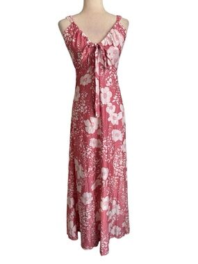 Vintage 70's Pink and White Floral Maxi Dress
